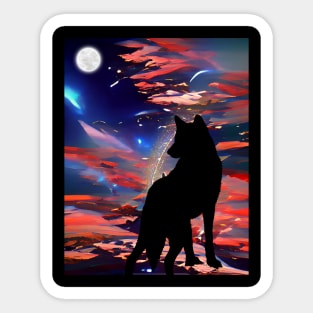 Wolf In Twilight Looking In The Night Sky Sticker